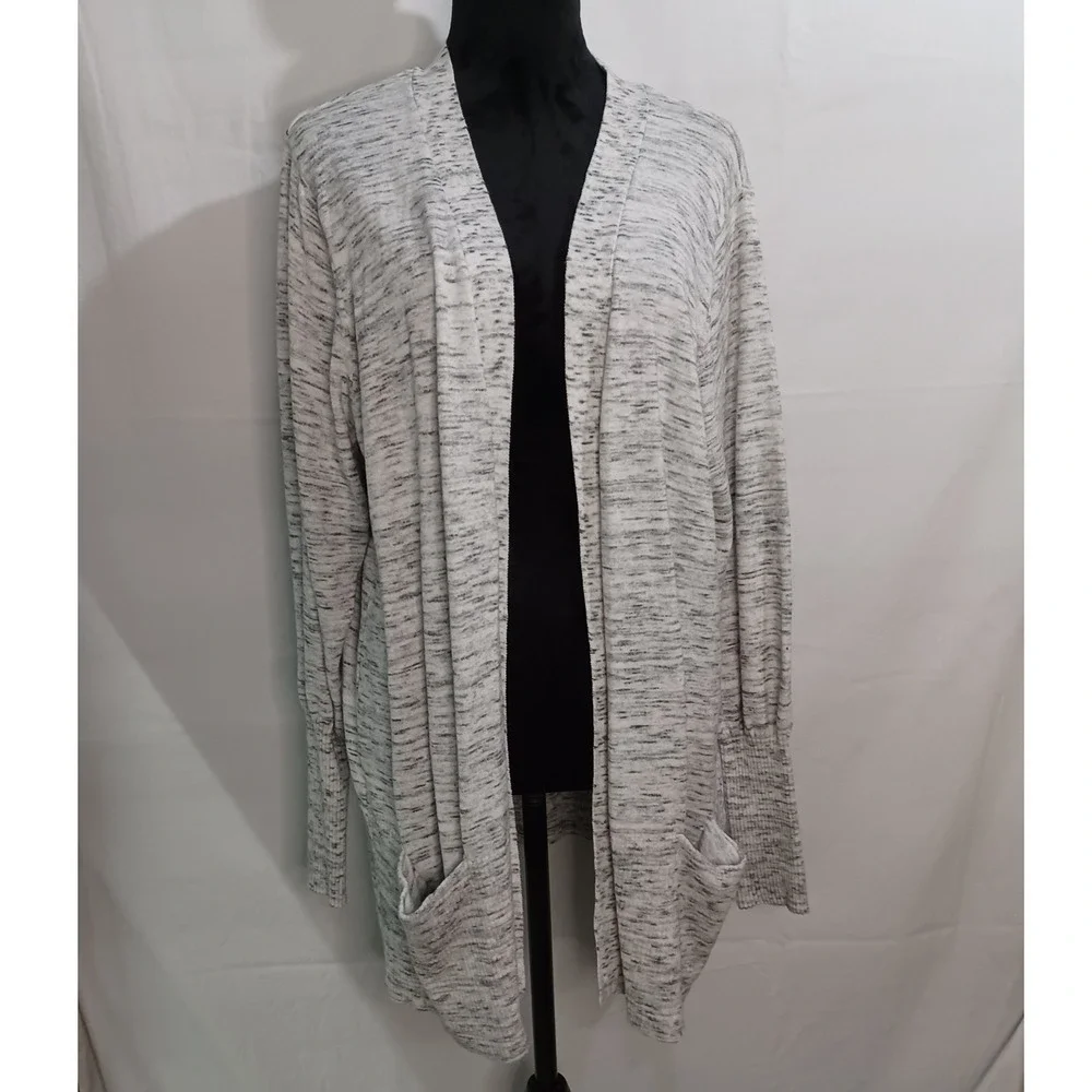 Women's‎ Basic Editions Black & White Open Cardigan with Front Pockets Size 2X